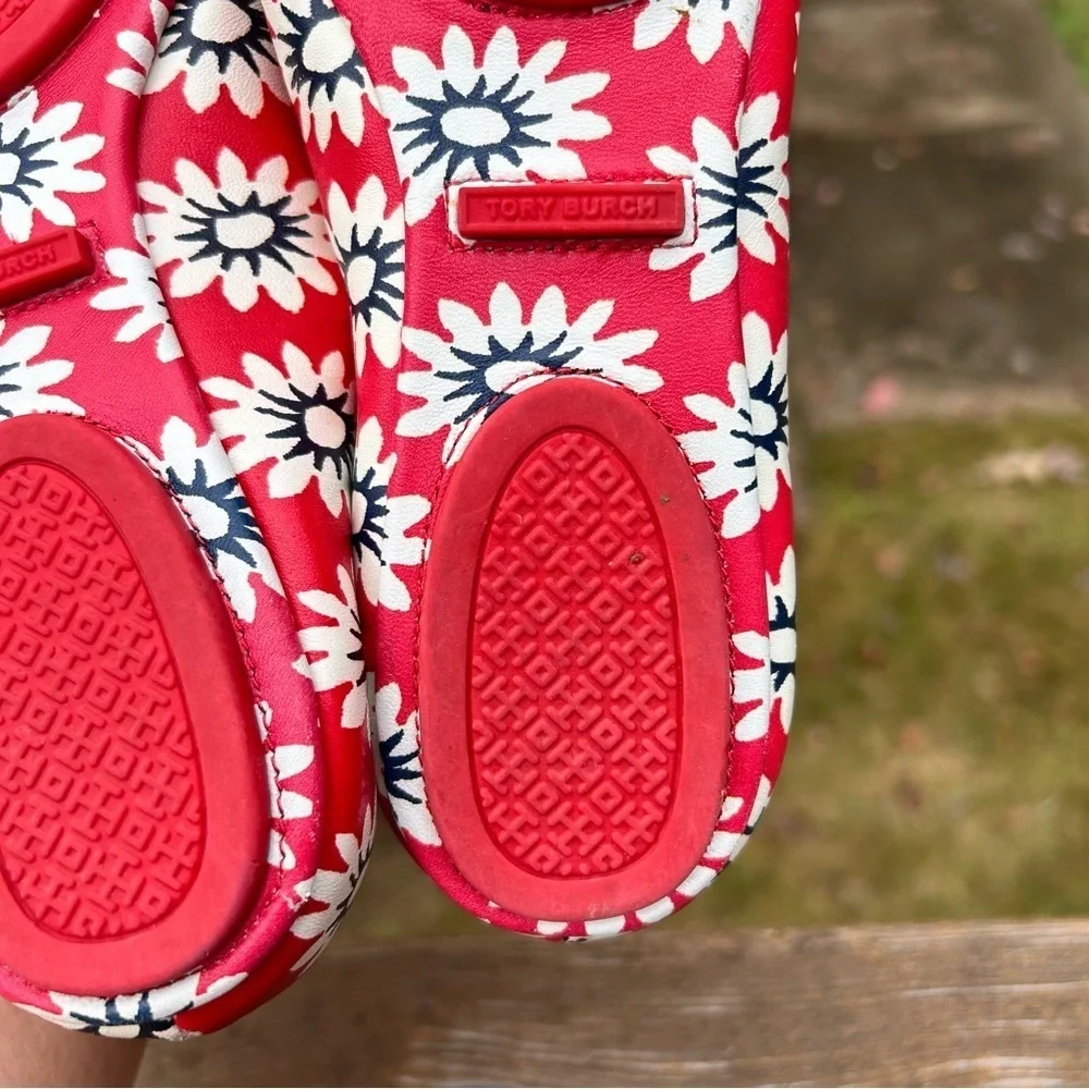 Tory Burch ballet flats red floral daisy